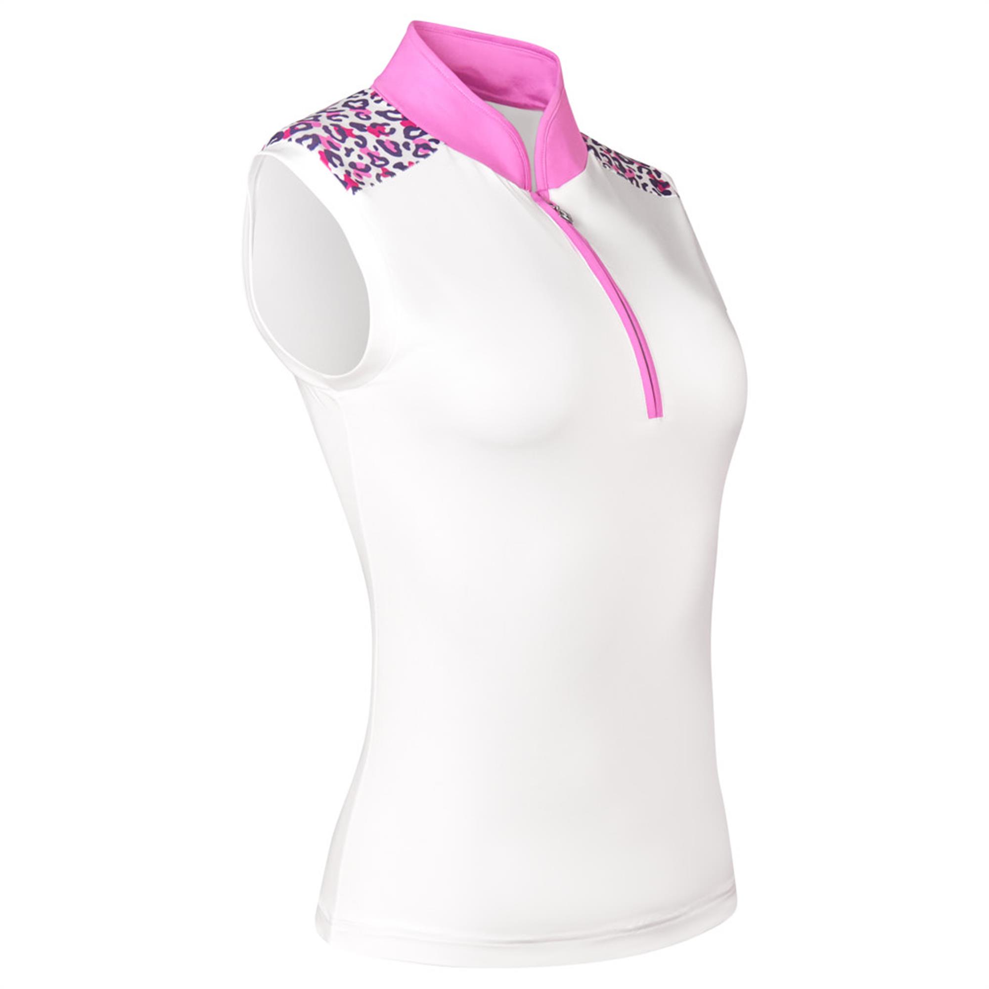 Pure Golf Chloe Ladies Sleeveless Golf Polo Shirt Leo Pop